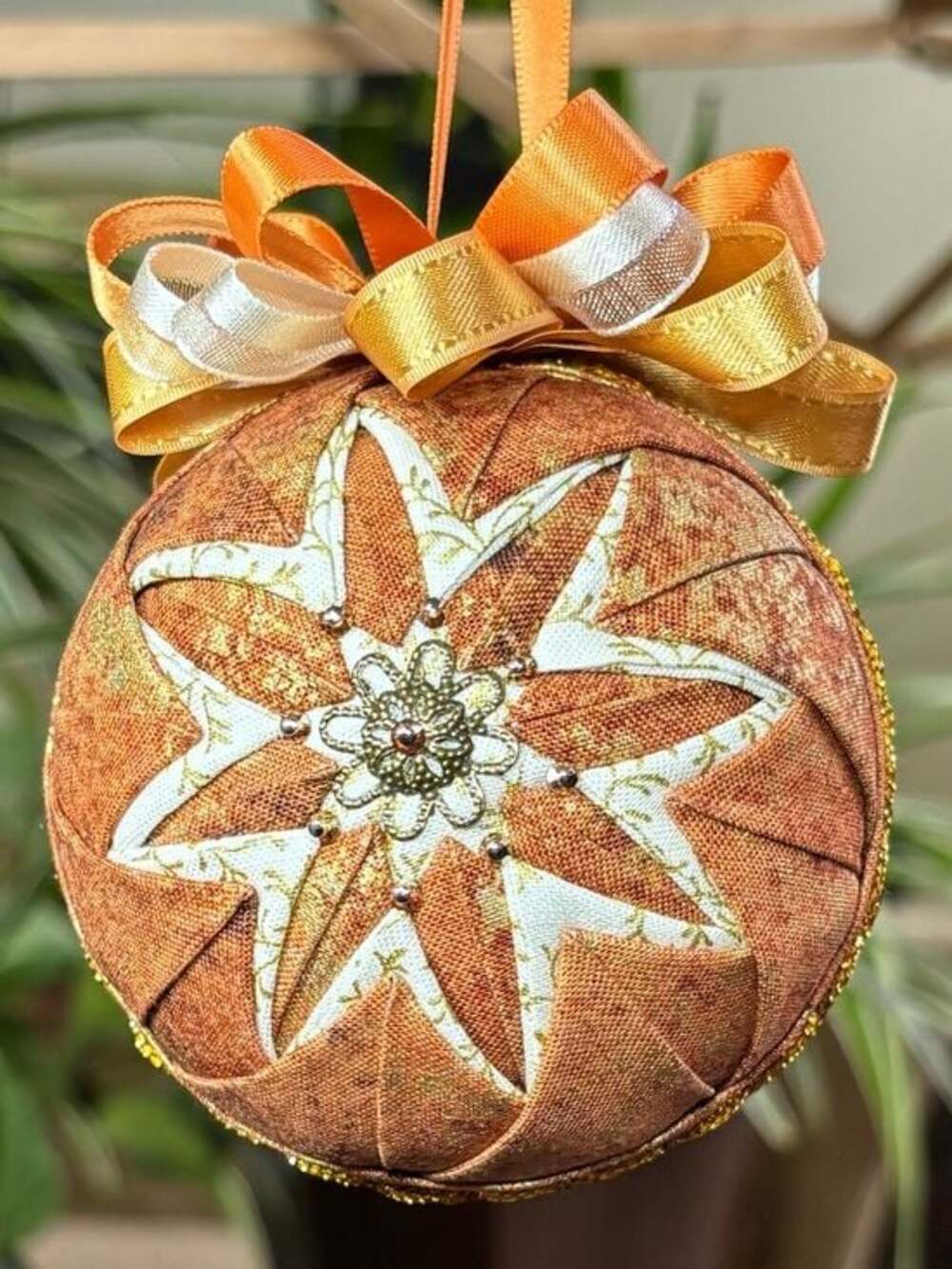 Handcrafted Orange Star Quilted Holiday Ornament